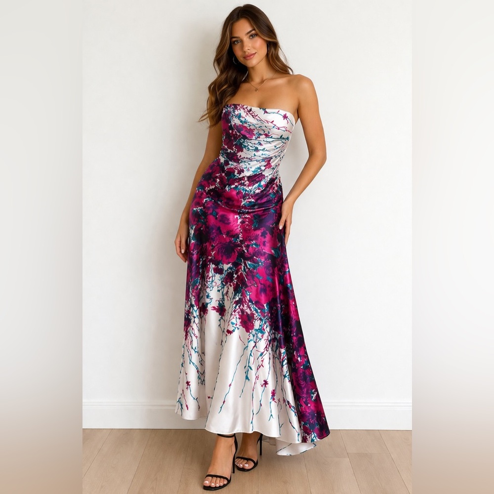 Cache Women's Floral Satin Evening Gown Dress Size 2